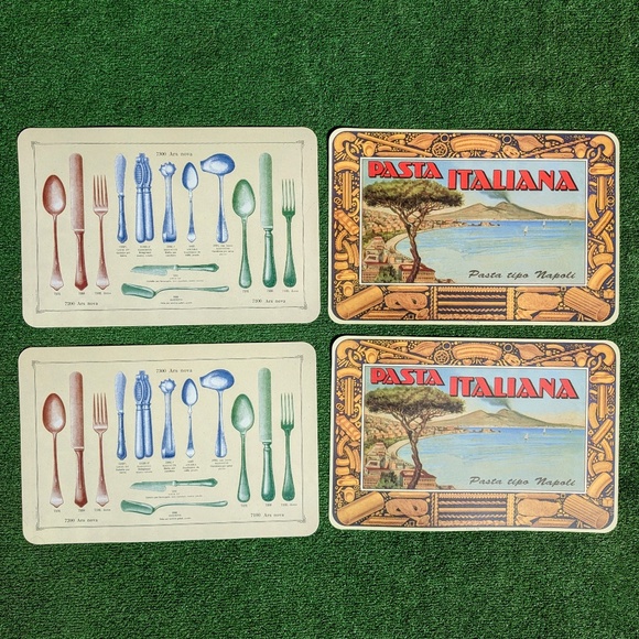 1990s Napoli Pasta Italiana Italy Utensil Tools Souvenir Table 4Pc Place Mat NOS - Picture 2 of 6